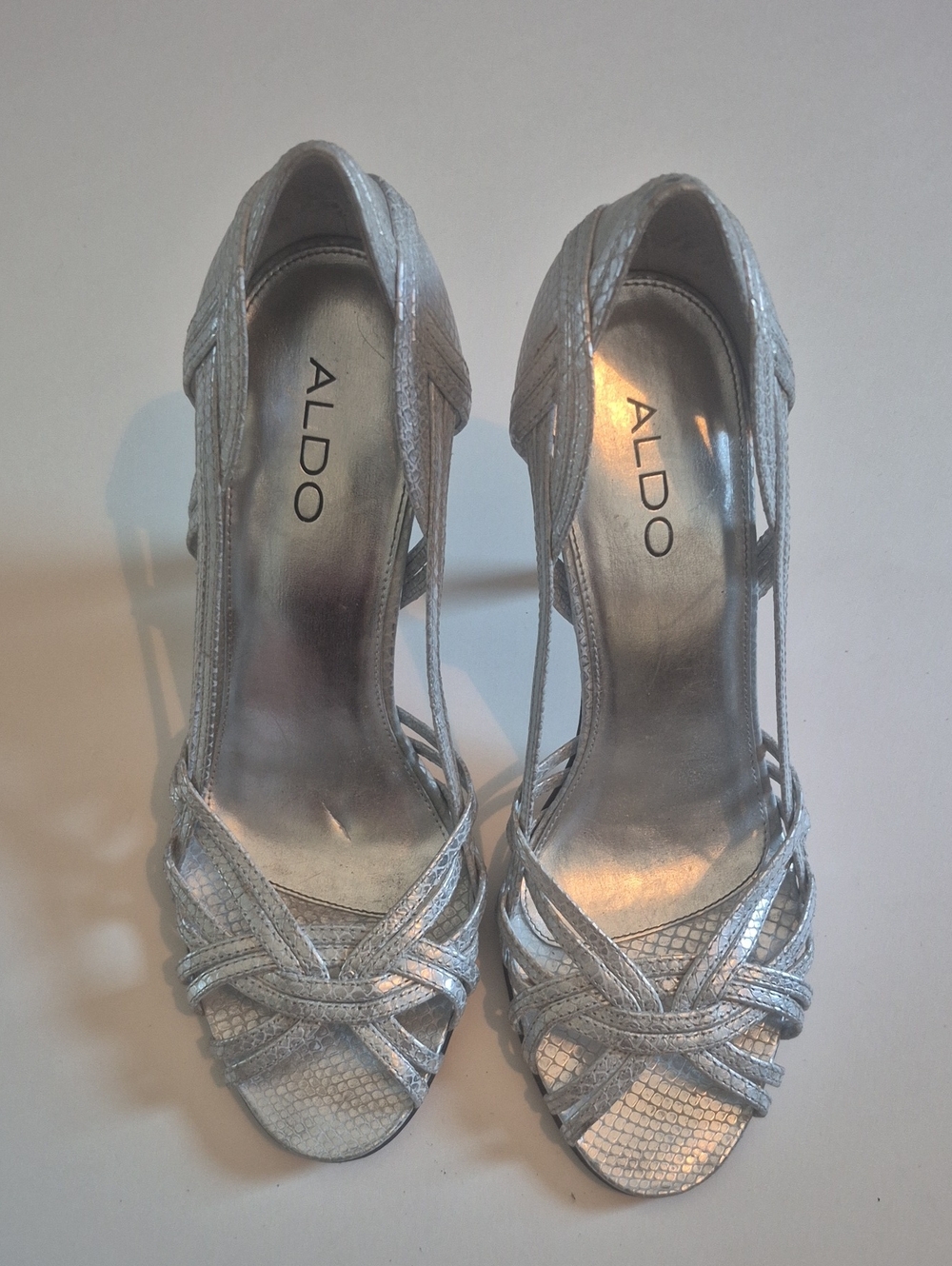 ALDO Silver Metallic Strappy High Heels